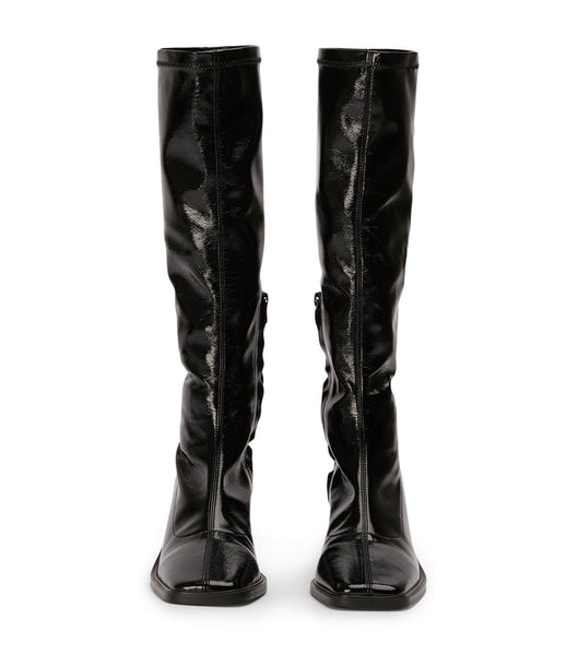 Tony Bianco Damon Black Crinkle パテント 7.5cm ニーハイブーツ 黒 | SJPNY76401