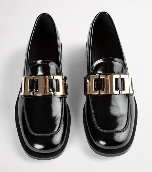 Tony Bianco Ruiz Black Hi Shine 2.5cm ローファー 黒 | SJPVO84012